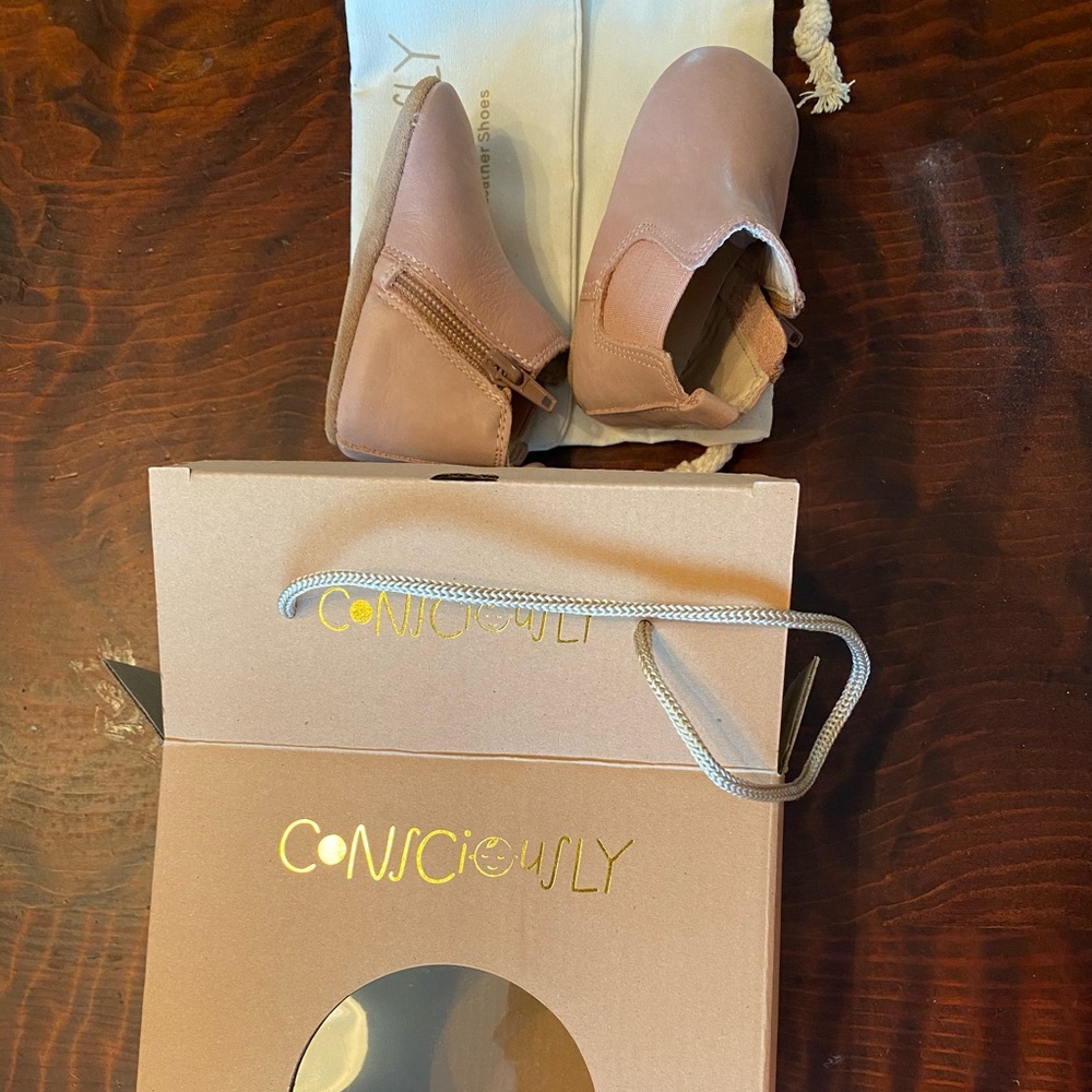 Consciously Pale Pink Leather Boots, size 4 baby